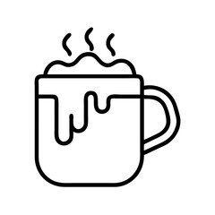 Hot chocolate mug vector illustration, steaming cocoa drink with foam, coffee cup outline graphic design