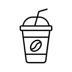 Iced coffee drink vector icon illustration, coffee cup with straw, coffee to go, coffee shop logo 