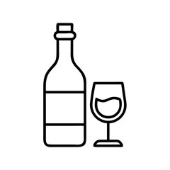 Wine bottle and glass vector icon illustration for bar restaurant menu design and alcohol beverage concepts
