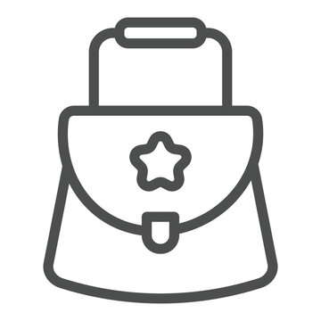 recommend clip art: Lady handbag with star and lock line icon, black friday concept. Vector graphics. Women bag accessory sign on white background, outline style icon for mobile or web design.