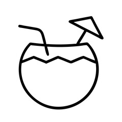 Coconut drink vector icon illustration with straw and umbrella for summer beach vacation, one hundred chars