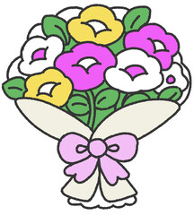 리본으로 포장된 귀여운 꽃다발 일러스트 스티커