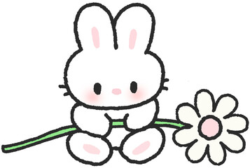꽃을 들고 있는 귀여운 토끼 일러스트 스티커 © titi.drawing