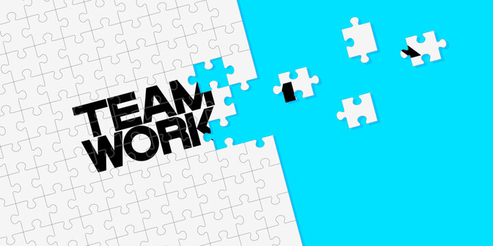 Business concept. Jigsaw puzzle of word teamwork. It reflects having the right elements in a work, like the pieces of a puzzle needing to be in the right place to create perfect picture. Illustration.