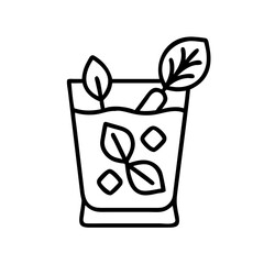 Refreshing mojito cocktail vector illustration with mint leaves and ice cubes outline for summer drink