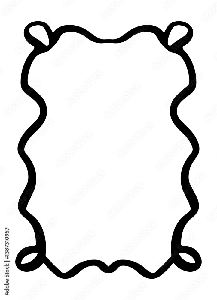 Poster Vintage vector hand drawn border frame isolated on transparent background with copy space. Retro scallop, zigzag wavy edges rectangular frame,  black and white drawing in doodle