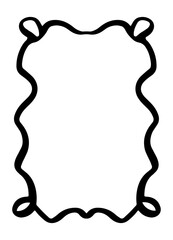 Vintage vector hand drawn border frame isolated on transparent background with copy space. Retro scallop, zigzag wavy edges rectangular frame,  black and white drawing in doodle