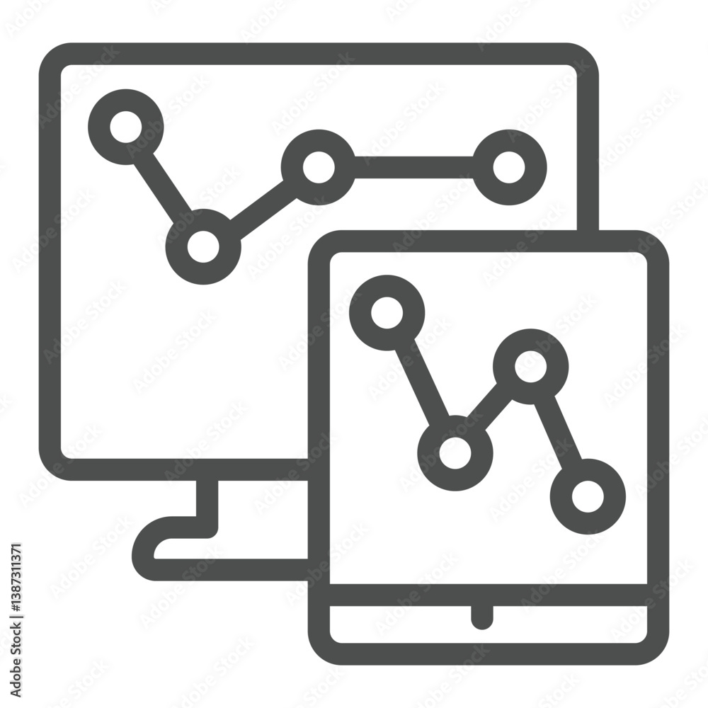 Poster computer display and tablet with chart line icon, infographic concept. vector graphics. screens with