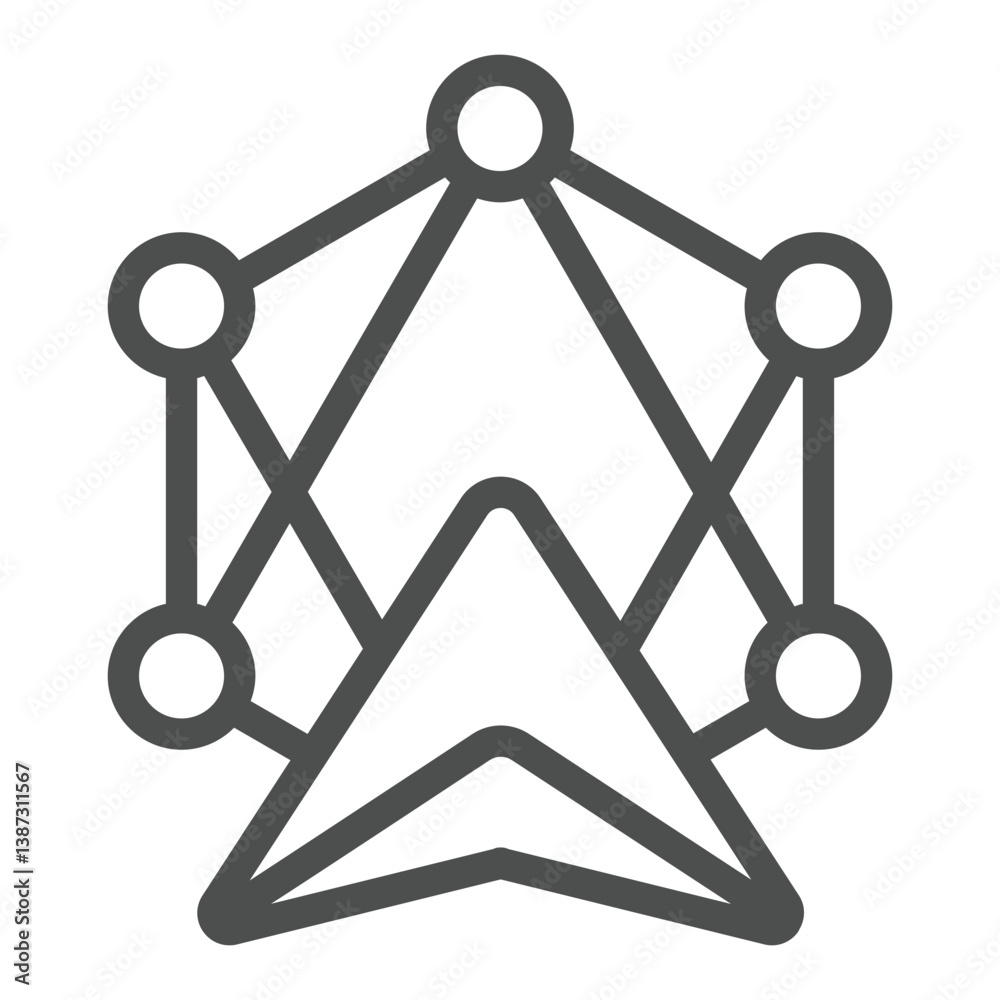 Poster visual data and cursor line icon, neural dataset concept. vector graphics. blocks chain, navigation 