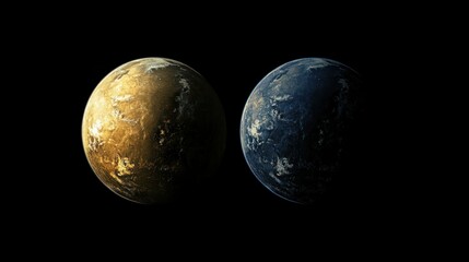 A twin-planet system where one side is light and the other is dark.