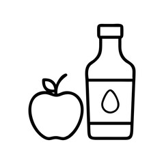 Apple juice bottle with fresh apple outline vector illustration for healthy drink and food concept design