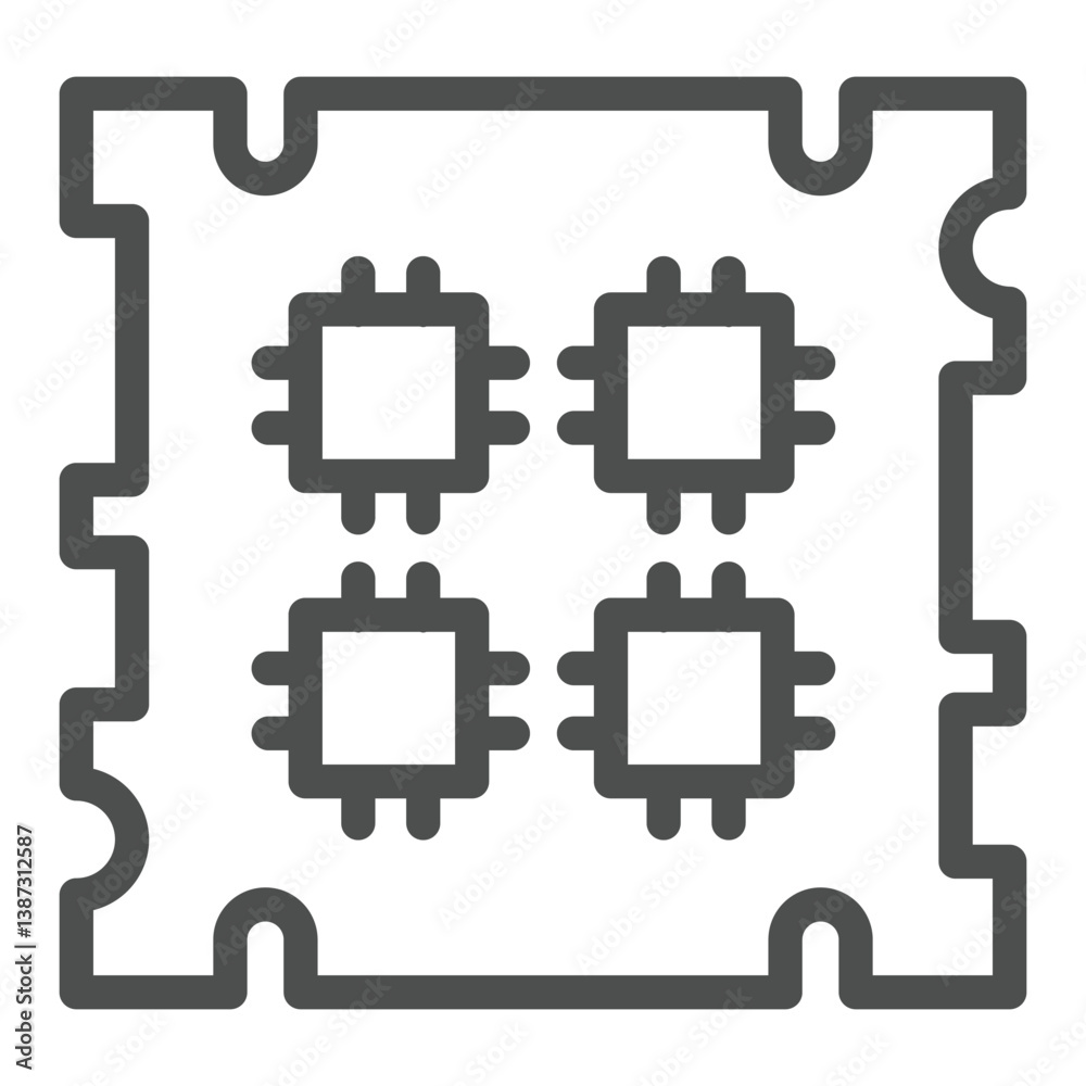 Fototapete Processor with four cores and threads line icon, neural dataset concept. Vector graphics. Microchip for data encoding, chip sign on white background, outline style icon for mobile or web design.