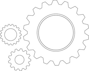 Gears of different sizes, industry, symbolism of set, harmony, teamwork only lines.