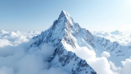 Obraz premium snow-covered mountain peaks rise above the clouds in bright daylight revealing natural beauty and tranquility