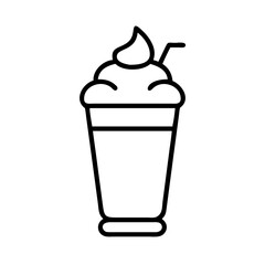 Iced coffee drink with whipped cream and straw vector line art for cafe menu design and food illustration