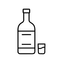 Outline sake bottle and sake cup vector illustration, japanese rice wine icon, japanese alcohol drink