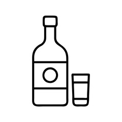 Outline drawing of alcohol bottle and shot glass for bar menu and drink illustration vector design