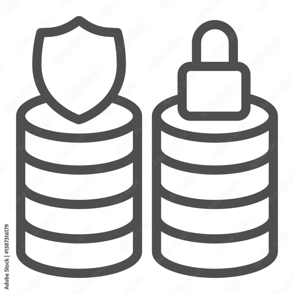 Poster protected and locked data arrays line icon, secure dataset concept. vector graphics. data storage an