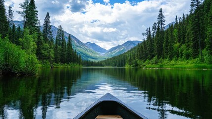 Obraz premium Serene Canoe Journey Through Lush Green Forest Reflections