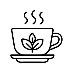 Hot herbal tea cup with leaf design vector illustration for beverage and wellness related designs