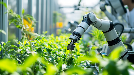 A robotics specialist developing autonomous farming robots for precision agriculture, cutting-edge lab with real-time robot testing and crop simulation, Scientific style