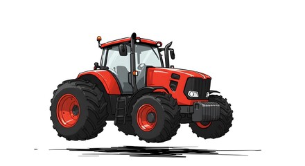 Obraz premium Red Tractor Isolated on White Background Agriculture Vehicle Illustration