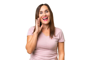 Middle-aged caucasian woman over isolated background with surprise and shocked facial expression