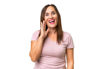 Middle-aged caucasian woman over isolated background with surprise and shocked facial expression