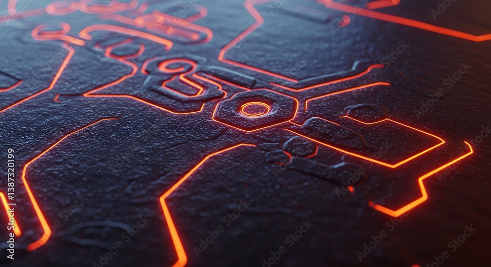 Poster abstract glowing circuitry design on rough surface background creating a futuristic and technologica