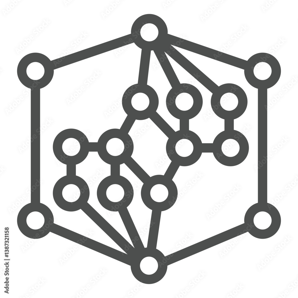 Poster grid with round loop line icon, neural network concept. vector graphics. data deep learning, net sig