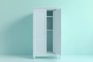Light-colored wardrobe against mint-green wall.  Interior view