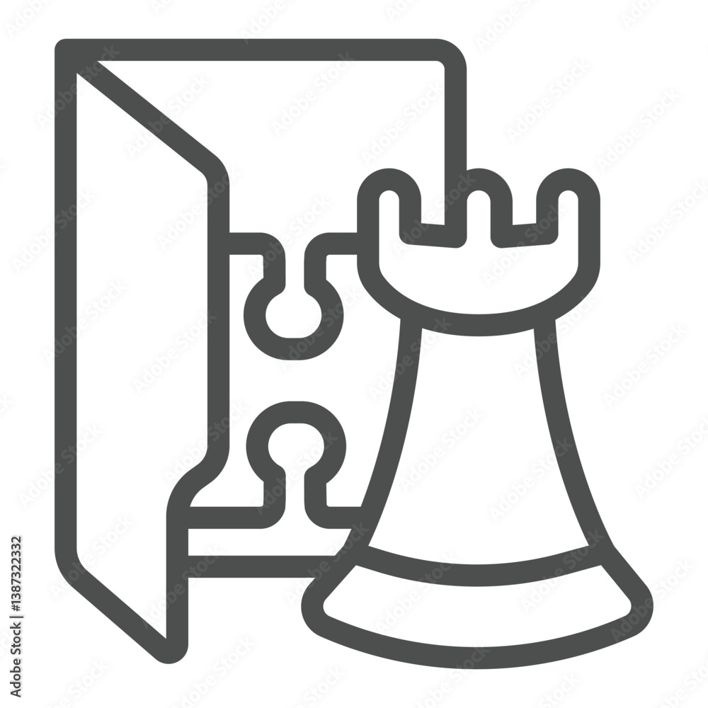 Poster games folder line icon, game program files concept. vector graphics. folder with chess tower and puz
