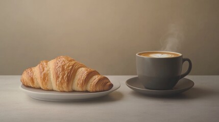 A freshly baked croissant with a cup of espresso. Featuring warmth and indulgence