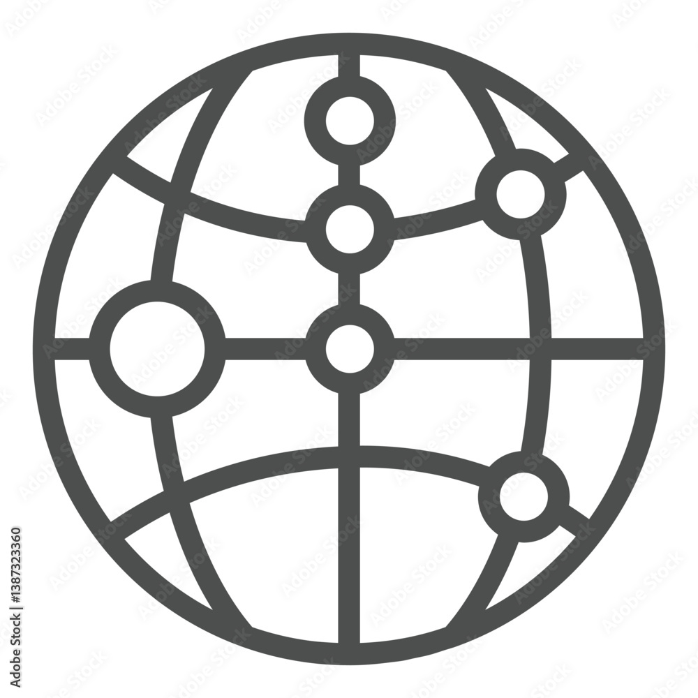 Poster world globe with pinpoints line icon, neural network concept. vector graphics. globe with location p