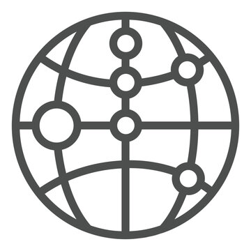recommend clip art: World globe with pinpoints line icon, neural network concept. Vector graphics. Globe with location pins, planet sign on white background, outline style icon for mobile or web design.