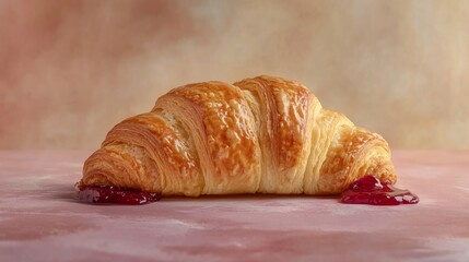 A freshly baked croissant with butter and jam. Featuring indulgence and comfort
