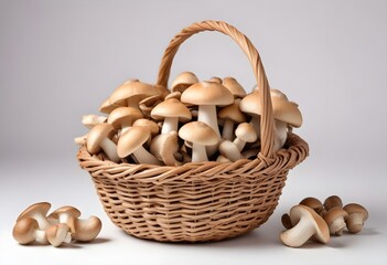 fresh mushroom champignons in a basket isolated on white background