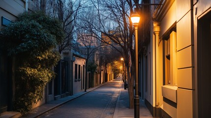 A single streetlight illuminating a quiet urban street at night