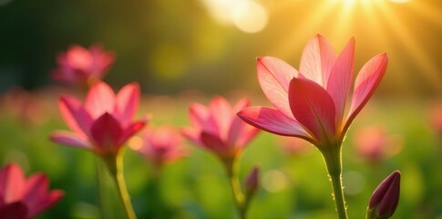 Naklejka premium Delicate alstroemeria flowers unfolding in the sun, nature, flowers, stems