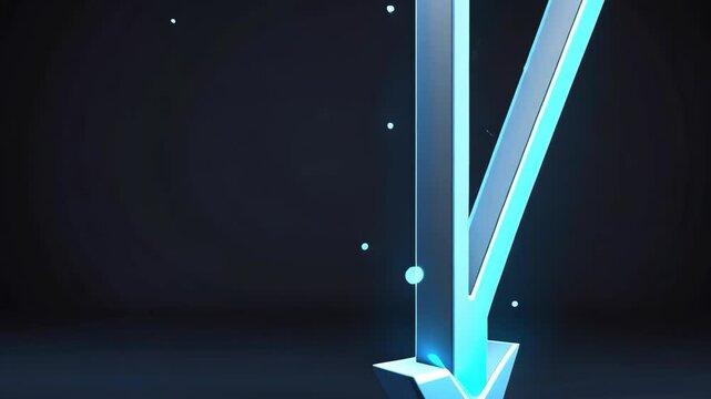 Abstract neon arrow dynamically points downwards, illustrating market drops or trend decline