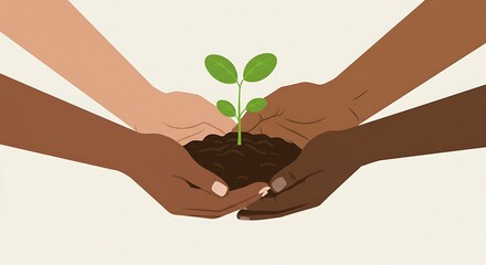 Hands Holding Soil and Sapling Plant Together Symbolizing Growth