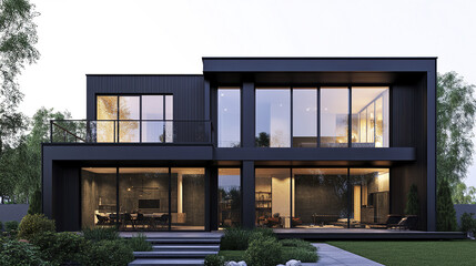 Fototapeta premium sleek industrial style house with large windows and modern design