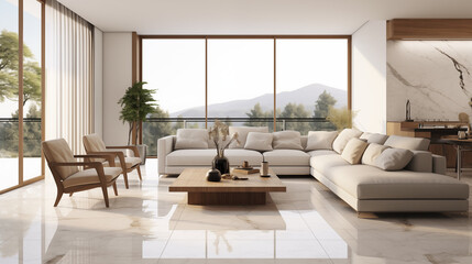 Plan sur un salon moderne, art décoratif. Élégant, luxe. Décorations, lumières douces. Pour conception et création graphique.