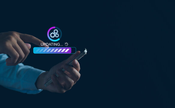 Software update or firmware system upgrade concept, Installing app process, Improved functionality in the new version and improved security