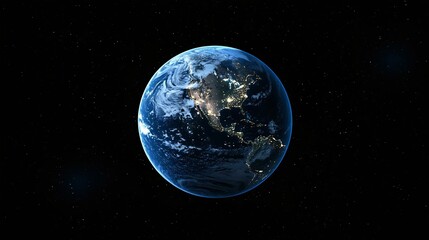 Fototapeta premium A stunning view of Earth from space, showcasing vibrant blues and whites of the oceans and clouds against a black starry backdrop.