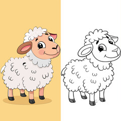 Adobe IllustraCute Sheep Coloring Page – Hand Drawn Line Art of Adorable Sheep for Kids and Adults, Perfect for Relaxation, Stress Relief, Creative Fun, and Ideal for Animal Lovers and Color Artwork