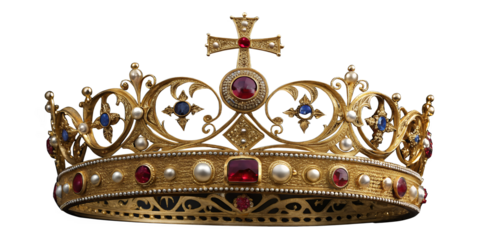 Royal Regalia: A resplendent golden crown, adorned with precious jewels, radiates power and elegance, representing royalty and heritage.