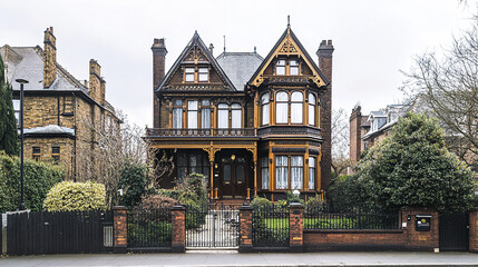 Obraz premium Victorian style house with ornate woodwork and lush garden