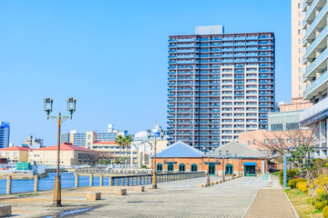 春の神戸港　神戸煉瓦倉庫　兵庫県神戸市　Spring in Kobe Port.Kobe Brick Warehouse. Hyogo Pref, Kobe City.