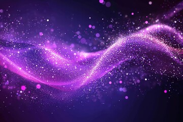 Fototapeta premium Sparkling Violet Particles Wave, Abstract Glittering Dust Flowing In the Dark Background